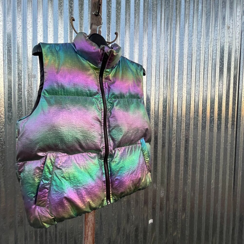 Girls Size 11-12Y SHEIN Rainbow Shimmer Puffer Vest